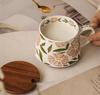 Super Beautiful, Vintage Floral Mug Ceramic Coffee Cups Office Water Bottle for Women,Capacity 380ml,Thickened Cup Wall, Pink