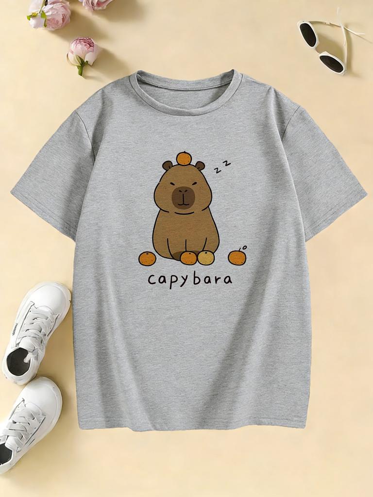 Cartoon Trendy Capybara T Shirts Kids Childrens Tshirt Boys Girls Short Sleeve Summer Spring Casual Top Tee Shirt
