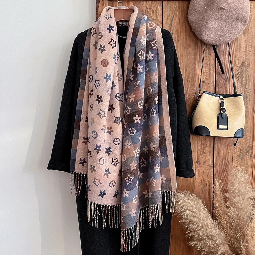 New National Style Cashmere Scarf Winter Women Pashmina Shawls Warm Blanket Wraps Female Foulard Bandana Thick Scarves