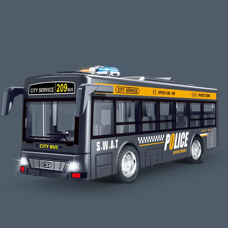 Plastic Bus Kids Model Toy With Inertia Drive Sound Light And Opening Doors
