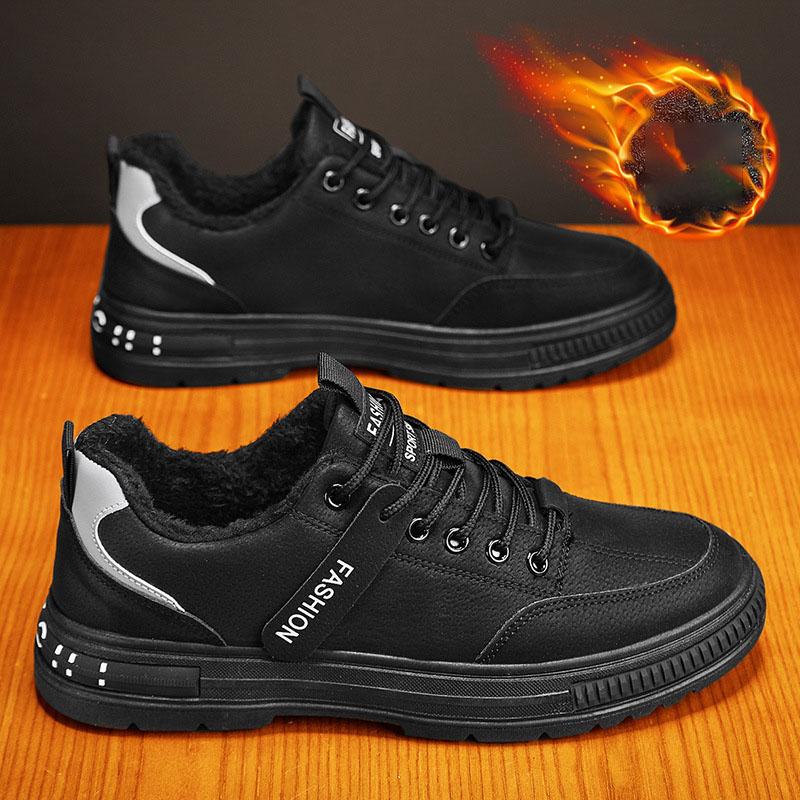 

Men s Autumn and Winter Fashion Plus Velvet Sports Casual Sneakers 44 чёрный