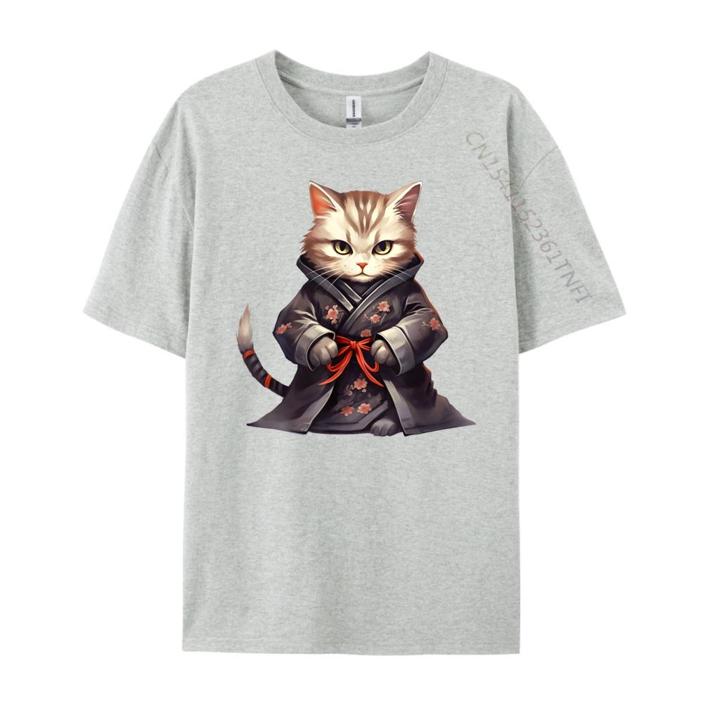 Cute Samurai Cat Japan Warrior Bushido Anime Mens Clothing 2025 T Shirt Men Tee Shirt Clothes Oversized T Shirt