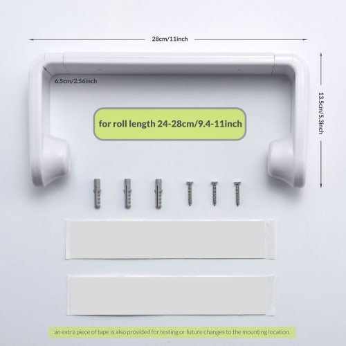 Simpletome Paper Towel Holder, Under Cabinet or Wall Mounted, One-Hand Operation, Tension Arm, Kitchen Paper Holder (White, Fits 24-28cm Rolls)