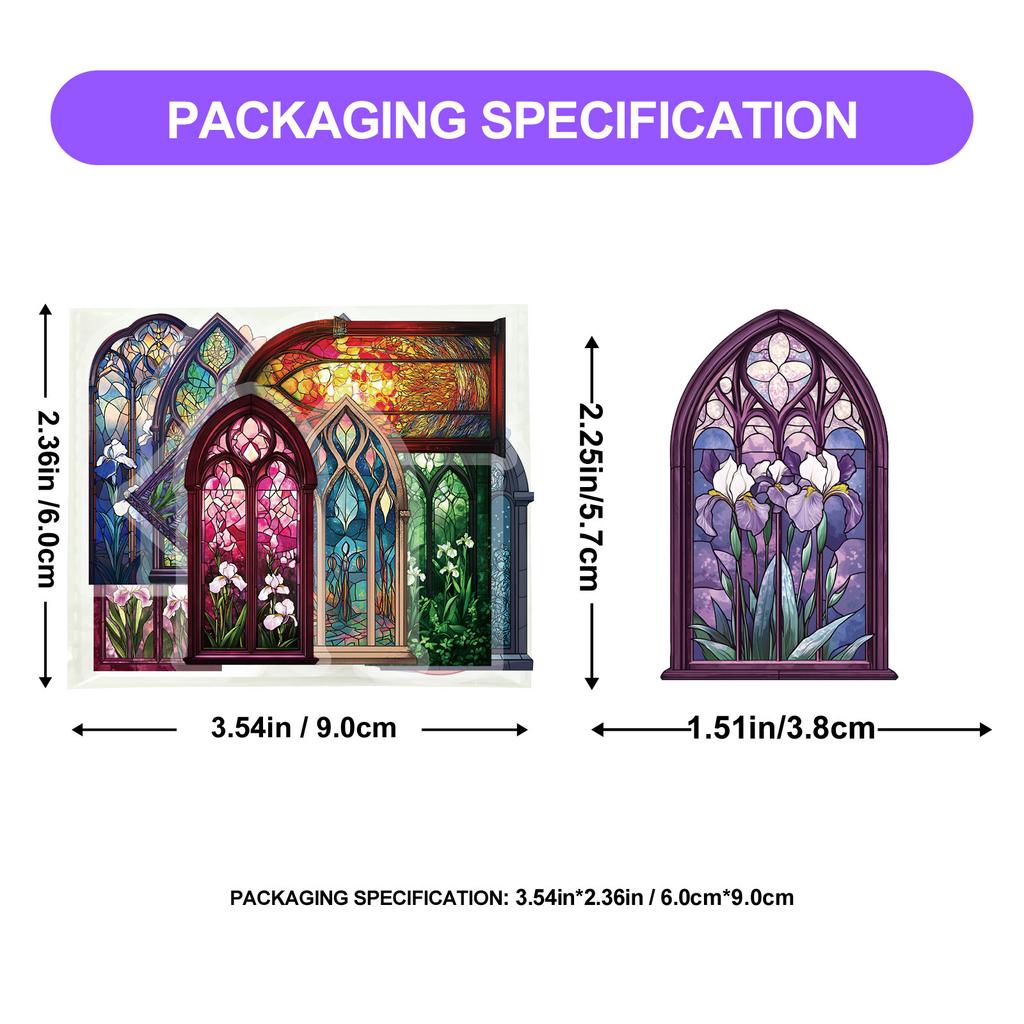 50 Colored Windows And Colorful Church Pet Account Material Collage Retro European Building Decals Do-It-Yourself Suitcase