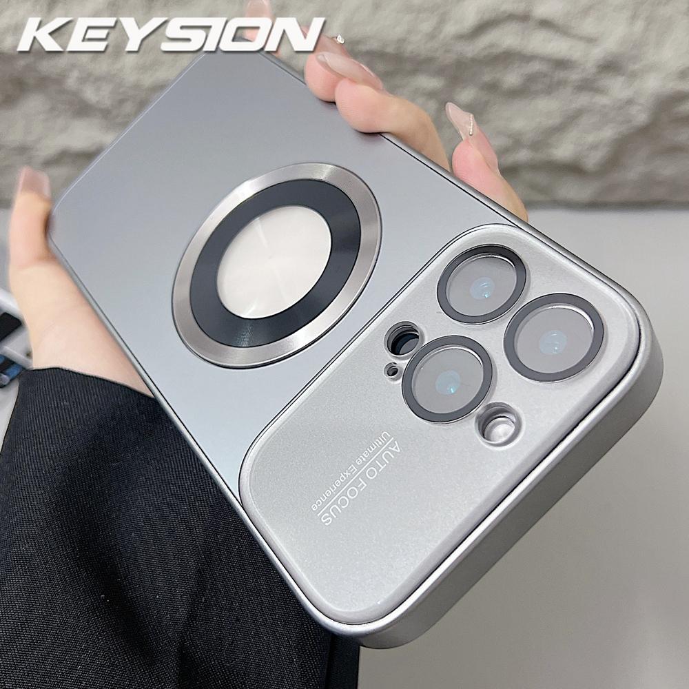 KEYSION Luxury Glass Camera Lens for MagSafe Magnetic Wireless Charging Case for iPhone 12 11 Pro Max Shockproof Phone Cover