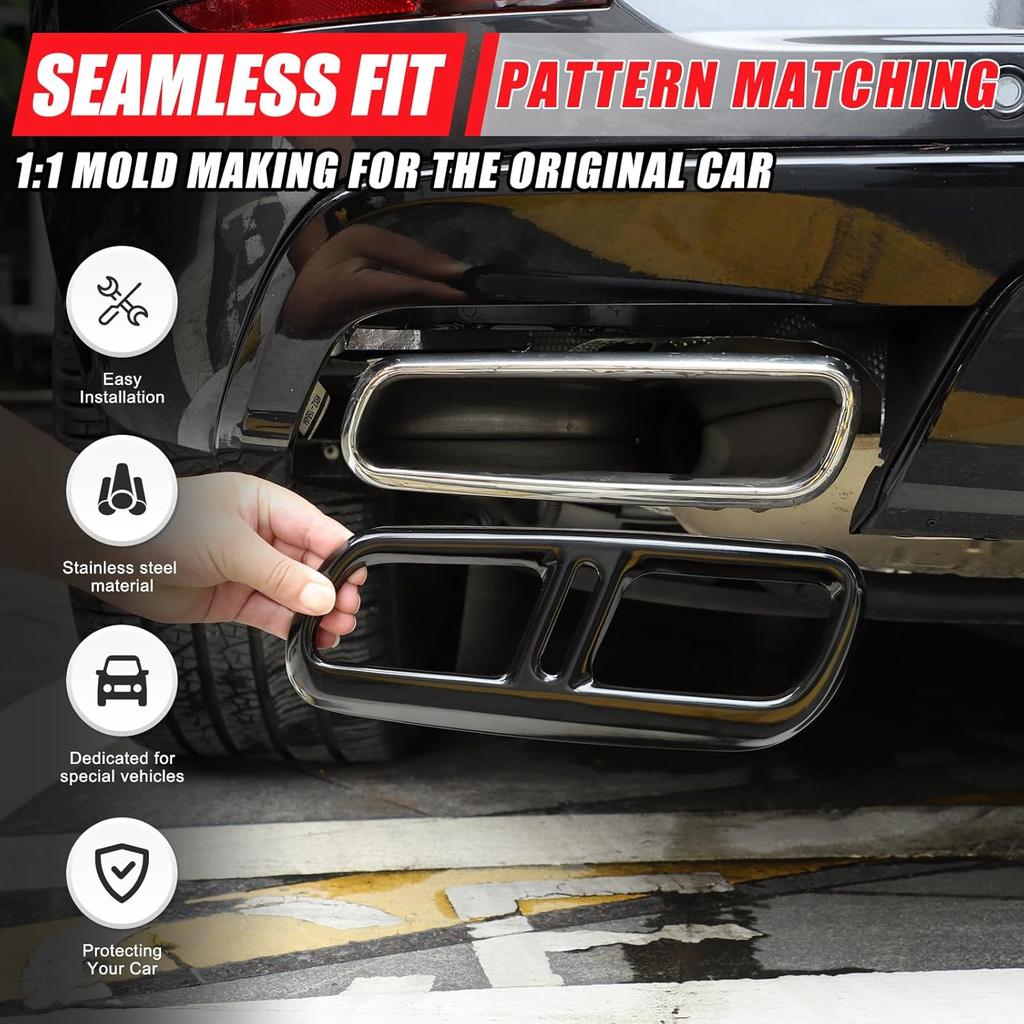 Exhaust Muffler Tail Pipe Trim Cover Compatible with Land Rover Range Rover Sport 2023 2024, Stainless Steel Rear Exhaust Pipe Cover Trim (Black)