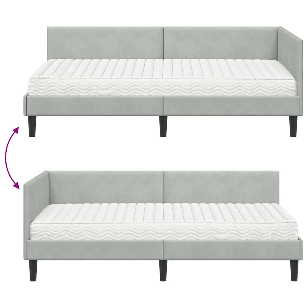 Corner Bed Frame with Mattress Other 2 pcs Light Grey Velvet