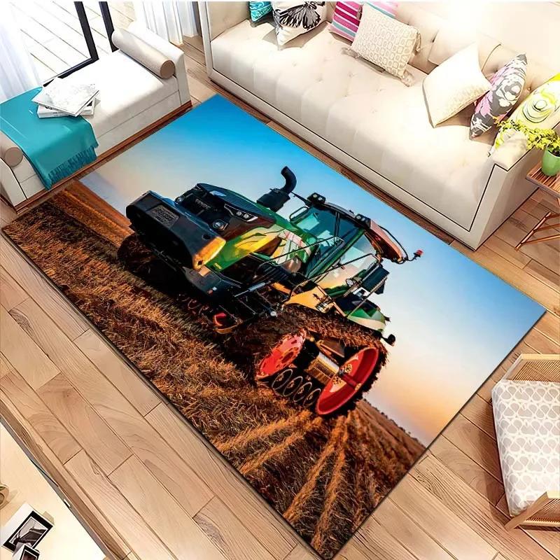 Tapis de sol pour tracteur agricole Fendt Tapis rectangulaire antidérapant avec impression de véhicule agricole Décoration de salon de fermier Tapis