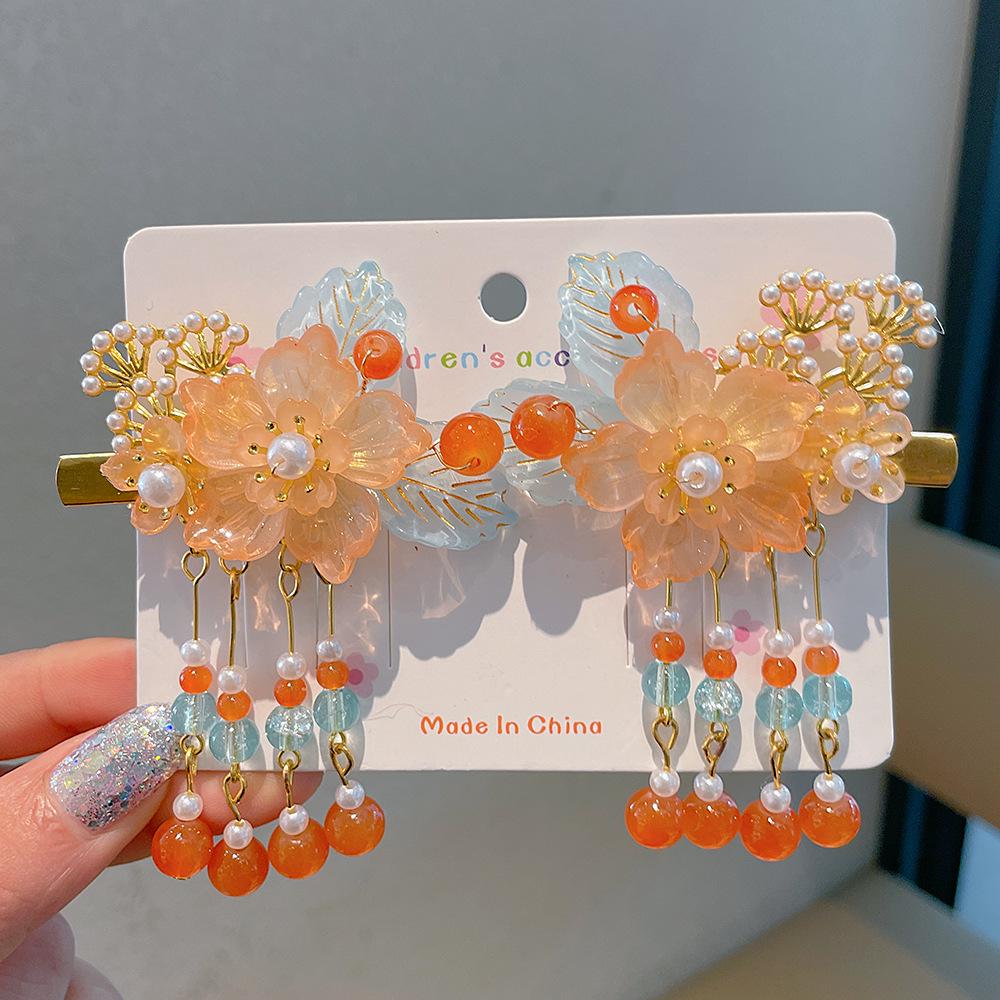 Children's Hanfu Hair Accessories: Girls' Tassel Flower Fairy Clips for Costume