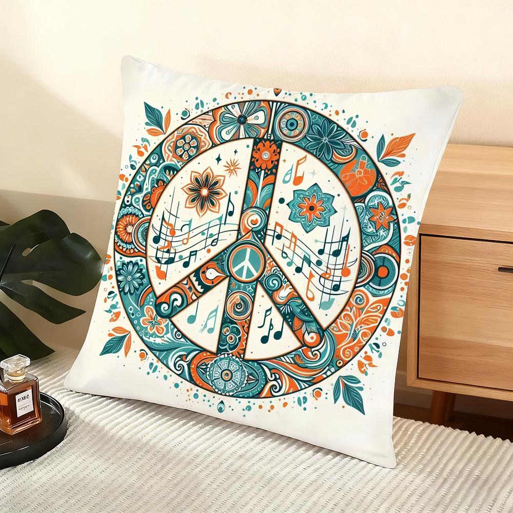 P-Peace And Love Cushion Cover Soft Short Plush Pillow Cover Smooth Cozy Texture Aesthetic Cushion Case Home Decor