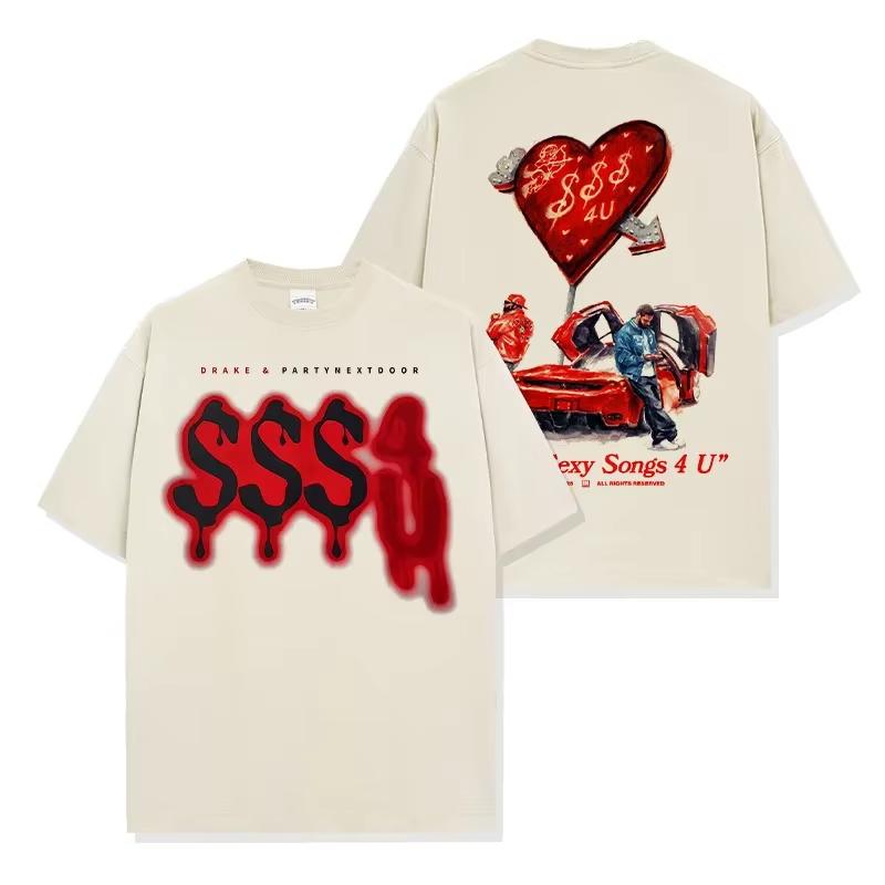 2026 New DRAKE Drake SSS4U American Vintage Reversible Print Loose Fashion Washed Pure Cotton Heavy Long Short Sleeve Tshirt