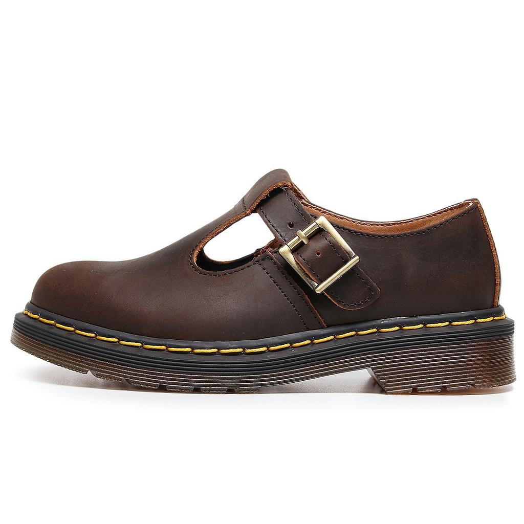 New T-band Mary Jane shoes genuine leather, low-top small leather shoes women's Crazy Horse brown fashion student casual shoes