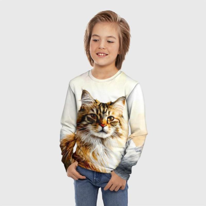 Children's Cartoon Animal Snake Cute Kitten Print T-shirts Boys Cute Long Sleeved Soft Comfortable Top