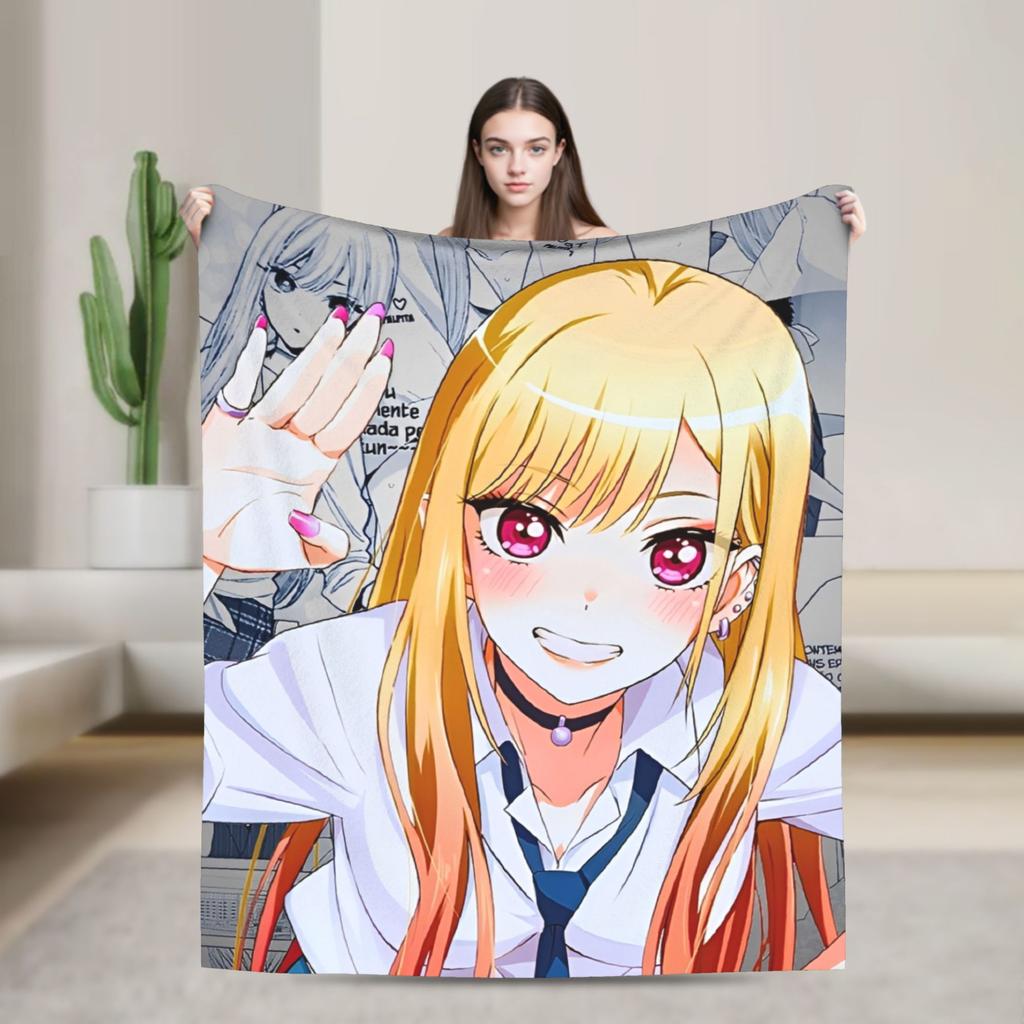 Kitagawa Marin My Dress-Up Darling Blankets Anime Flannel Funny Breathable Throw Blankets Bedding Lounge Spring/Autumn Office