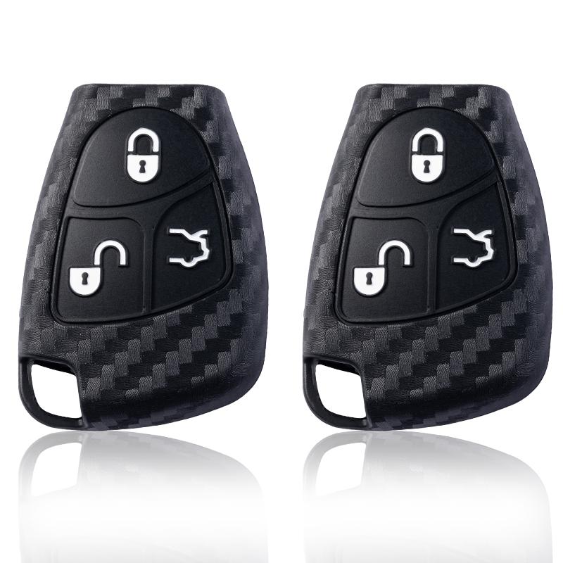 Remote Carbon Fiber Style Car Key Fob Silicone Case Cover Protector For Mercedes-Benz B C E ML S CLK CL 3 Buttons Keyless Entry
