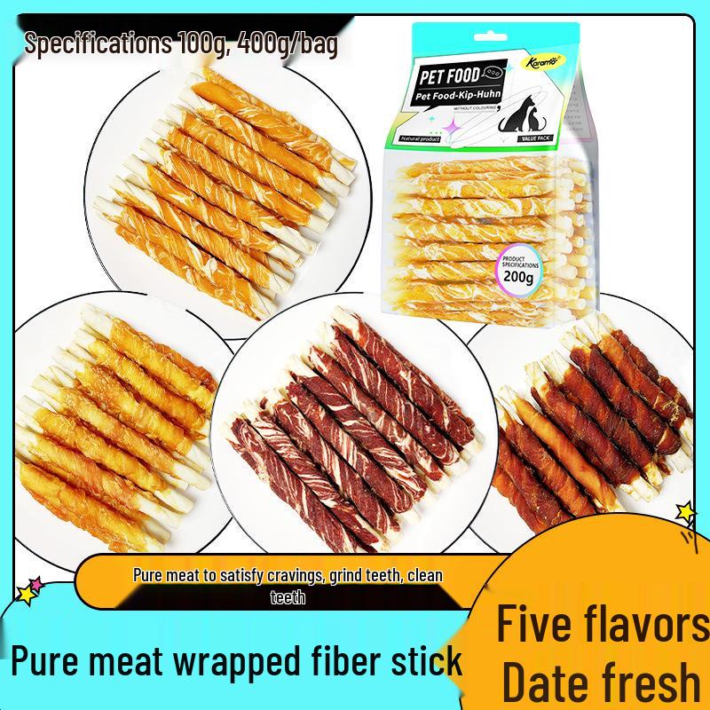 Pet Food Dog Snacks: Chicken, Duck & Beef Wrapped Rawhide Dental Chews 400g