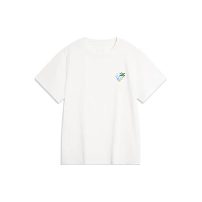 Li Ning Sports Lifestyle Series Solid Color Comfortable Round Neck Short Sleeve T-Shirt Women Tops Off-White AHSU352-1