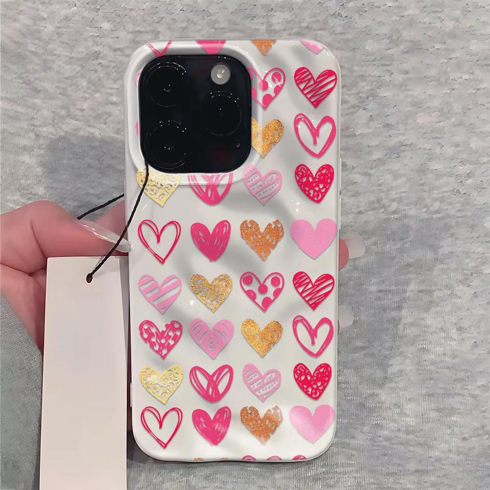 Love Pattern Phone Case For iPhone 17 16 15 14 13 12 11 Pro Max Plus 17 Air Folds Texture Shockproof Soft TPU Back Cover
