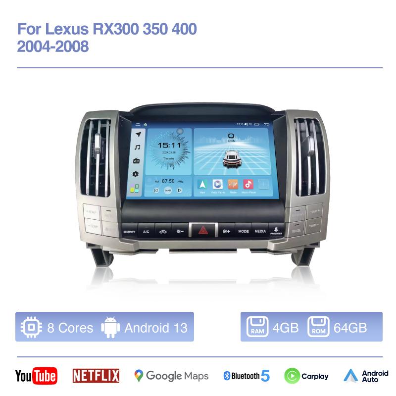 9.0Inch For Lexus RX300 350 400 2004-2008 Car Multimedia Video Player GPS Navigation Android13 8+256G 8Core CarPlay 4G 360Camera