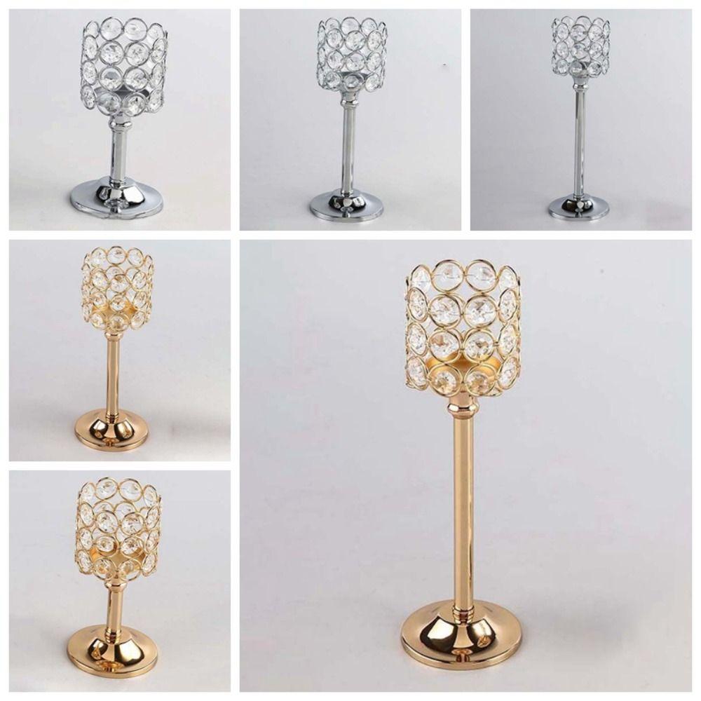 Hollow Crystal Candle Holder Romantic Craft Candelabra Wrought Iron Candlestick Home Wedding