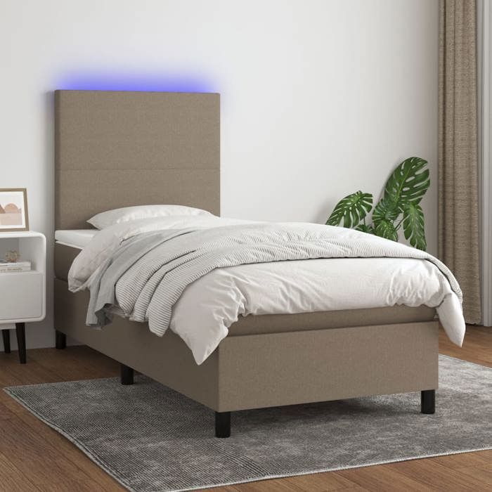 Maison Exclusive - Sommier à lattes de lit et matelas et LED Taupe 90x200 cm Tissu
