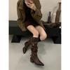 2025 new fashionable versatile European and American suede square heel knight boots long boots thin high boots women