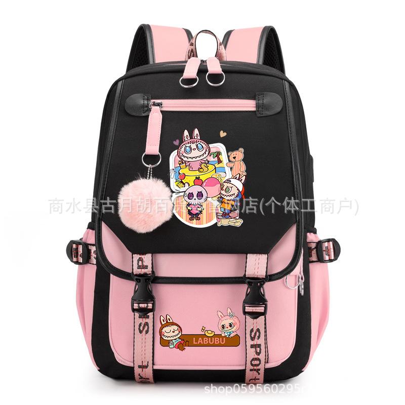 School Bag Printed Backpack USB Port Anime Cartoon Student Large Capacity Canvas Bag