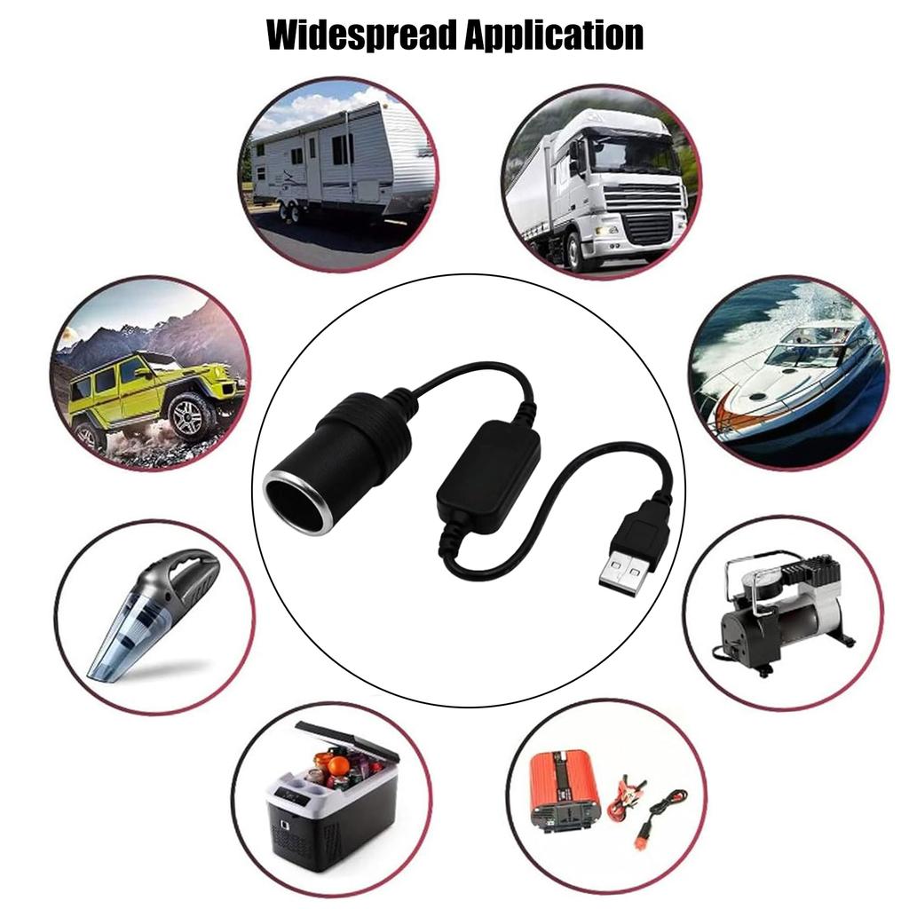 2pcs/set USB Boost Cable 5V Male To 12V Car Cigarette Lighter Socket Female Adapter Cord for Electronics Less Than 12W