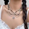 Women Necklace Multi Layer Chain Imitation Pearls Decor Butterflies Charm Choker Necklace Adjustable Length Neck Jewelry
