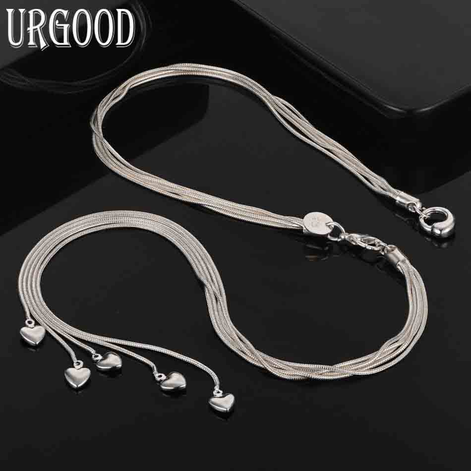 925 Sterling Silver Wedding Jewelry Snake Chain Heart Necklace