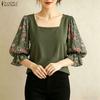 Damen Quadratischer Kragen Lässiges Print-Patchwork 3/4 Ärmel Bluse