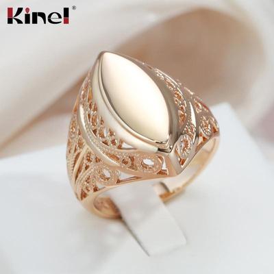 Kinel Vintage Rose Gold Color Rings Glossy Ethnic Jewelry