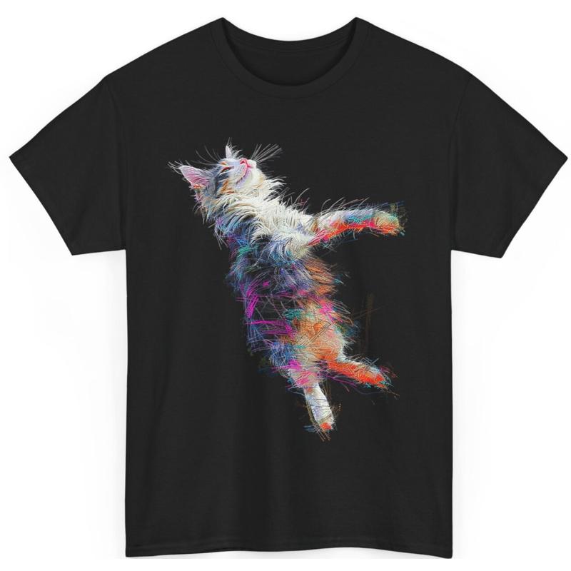 Colorful Cat Drawing Animal Art Graphic Pattern Cat T Shirt Black S разноцветный