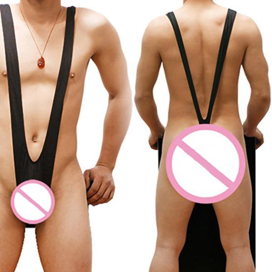 Mankini Solid Color/Leopard Print Stretchy Sexy Men Solid Color Sling Swimsuit for Summer