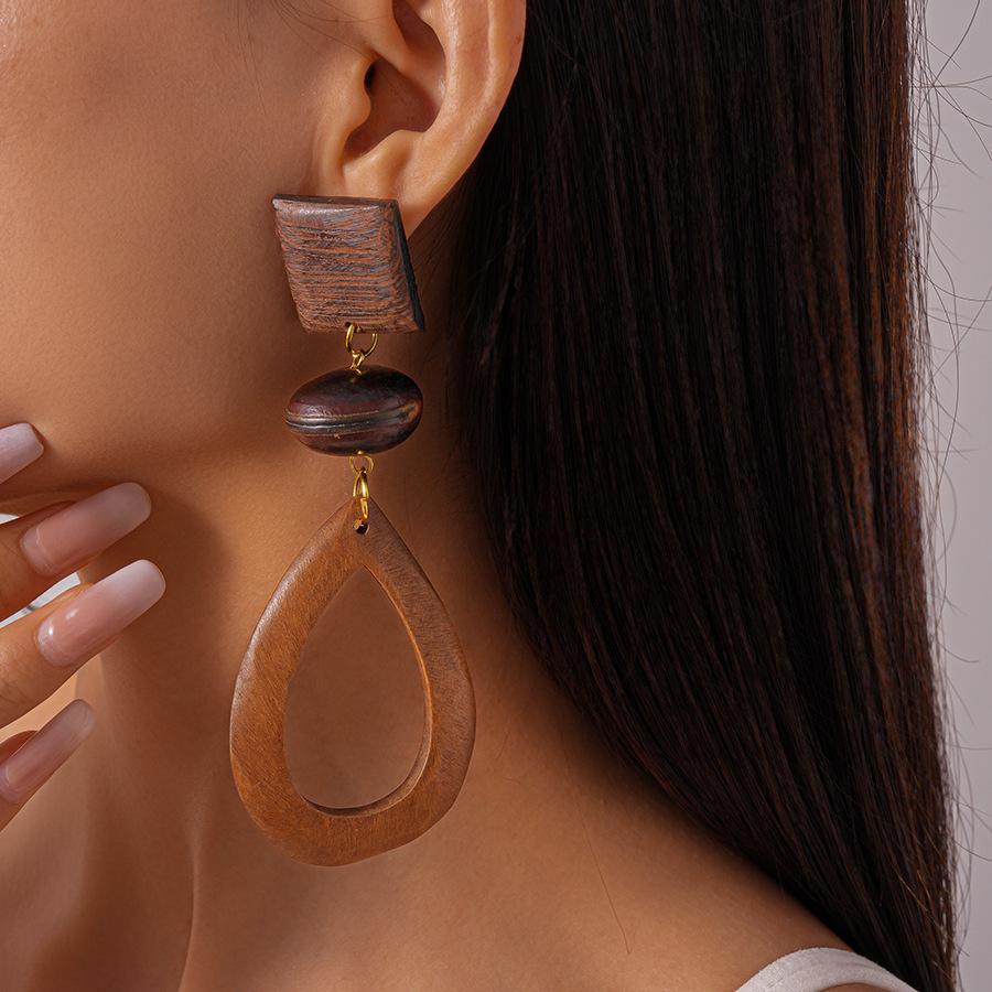 Orecchini Pendenti Goccia d'Acqua in Legno Vintage, Gioielli Bohemien alla Moda, Accessori Personalizzati Eleganti per Donne