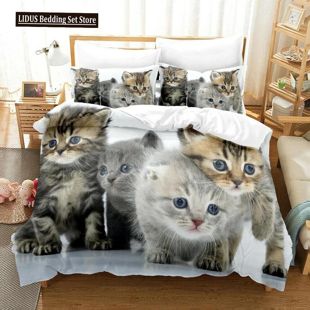 

Пододеяльник с кошками, комплект постельного белья для девочек и мальчиков, милый комплект постельного белья с рисунком кошки, 3D-покрывало с изображением кошки, 23 шт., полиэстер, пододеяльник 70x133cm 2pcs