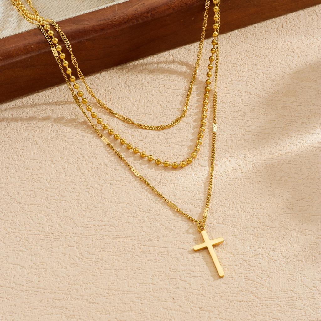 Stainless Steel Multi Layer Cross Pendant Necklace For Women Girl Fashion New Trendy Jewelry Accessory Gift Party Glamorous