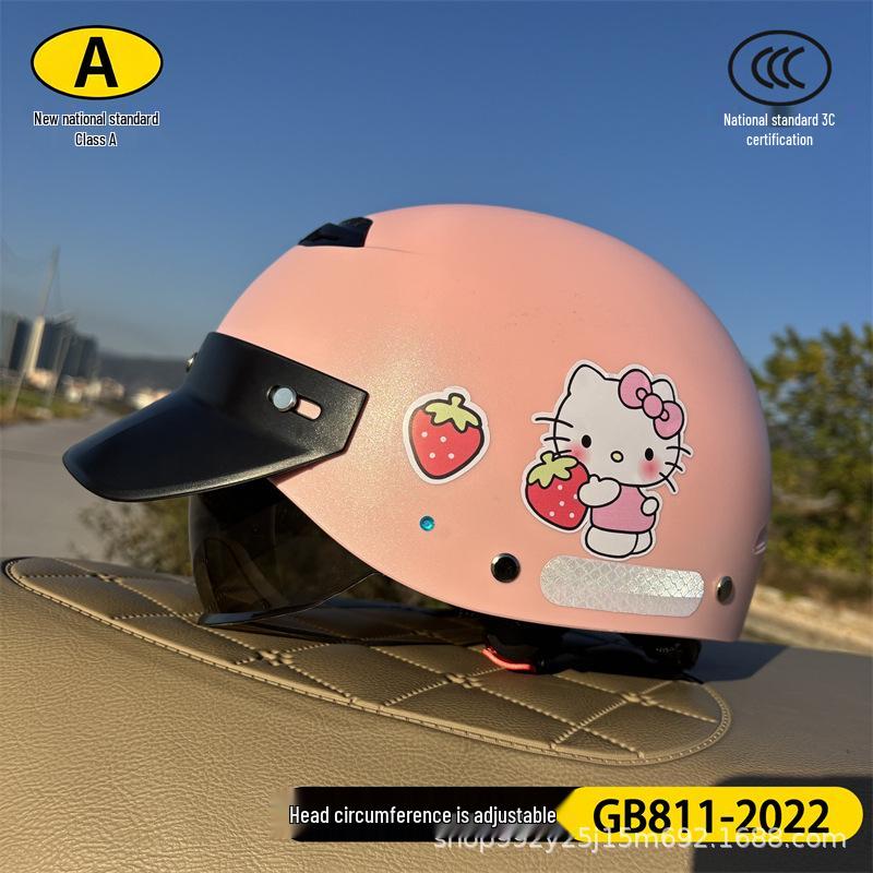 

3C Certified Unisex Electric Vehicle Helmet: Summer Motorcycle & Scooter Safety with Sun Protection, All-Season Use Adult Summer Helmet with Cat Gem Stickers