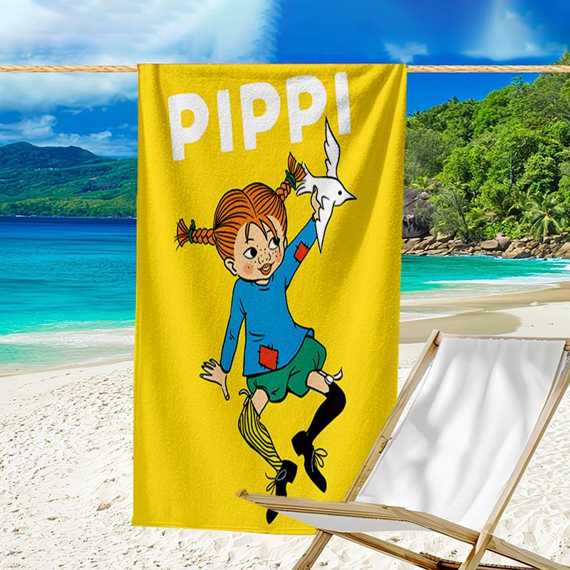 1pc Pippi Longstocking2 Beach Towel, Beach and Seaside Swimming Pool Equipment, Fashion Pattern, Rectangular, Travel Essentials