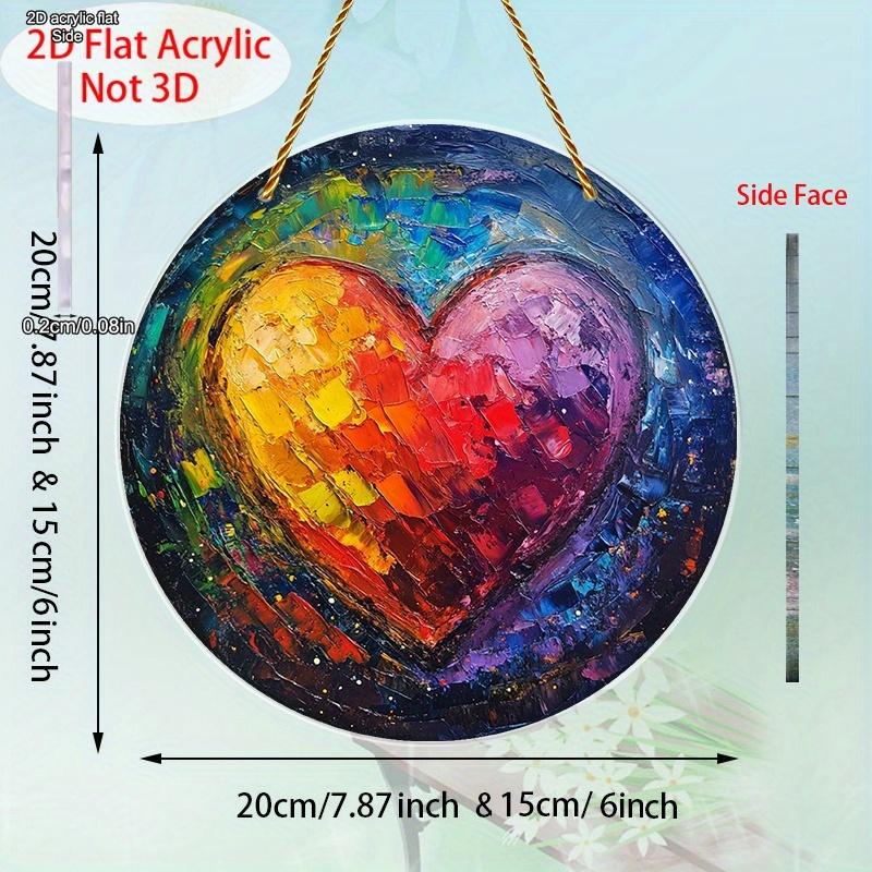 Acrylic Vintage Rainbow Heart Suncatcher in a 2D Flat Design, Ideal for Decorating Walls. This Round Sign Is Perfect for Window Sills, Porches