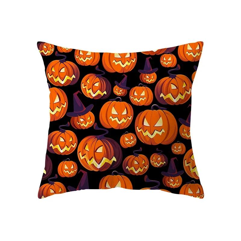 Gruseliges Halloween Kürbis Fledermausdruck Muster Kissenbezug Heim Wohnzimmer Sofa Dekoration Quadratisches Polyester Kissen