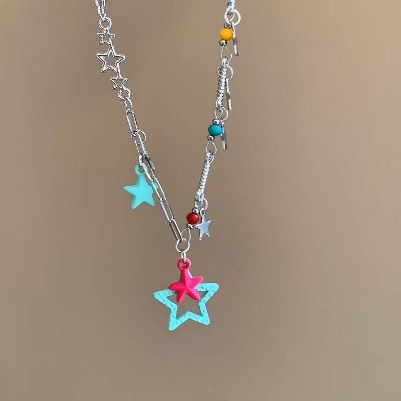 Summer five colored beaded love candy necklace design sweet dopamine accessories sweet cool babes collarbone chain