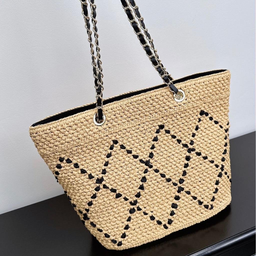 Straw Tote Bag, Diamond Chain Bag, Women's Shoulder Bag, New Beach Vacation Style, Large-capacity Underarm Bag Tide