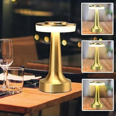 Metal LED Table Lamp, Retro Gold Touch Sensor Lamp, 2000 mAh Rechargeable Battery, 3-Level Dimmable Warm Light, Night Light