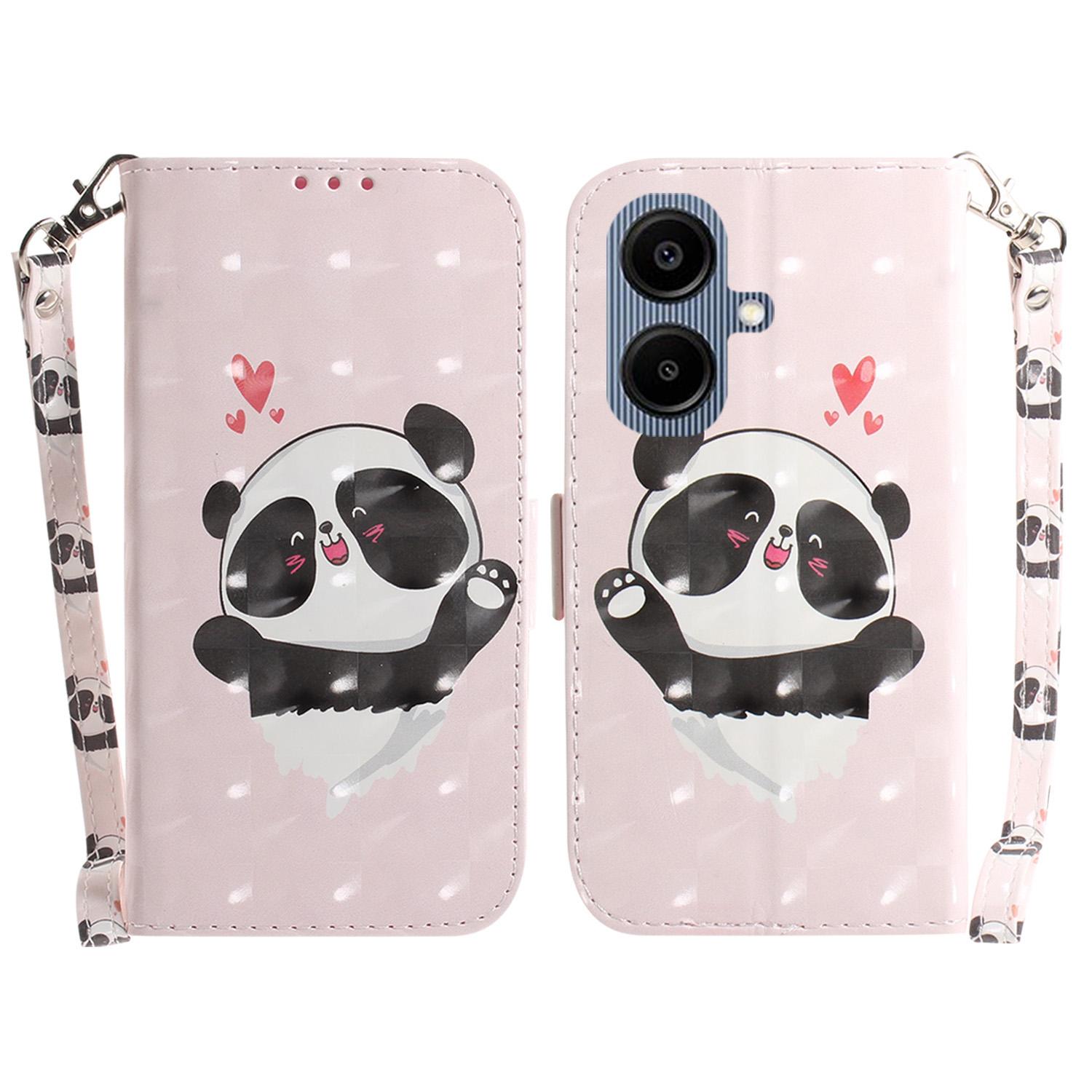 

For Samsung Galaxy A07 5G Case Pattern Printing Leather Wallet Phone Cover with Wrist Strap Love Heart Panda