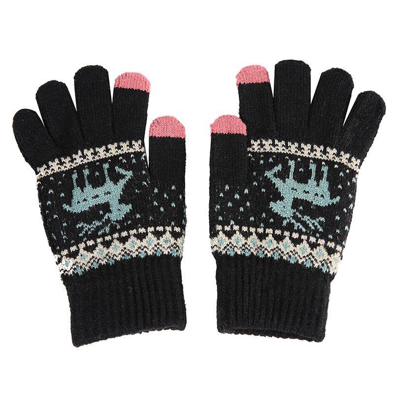 Damen Winter Warme Touchscreen Handschuhe - Dickes Samtstrick mit Niedlichem Elchmuster für Outdoor Radfahren