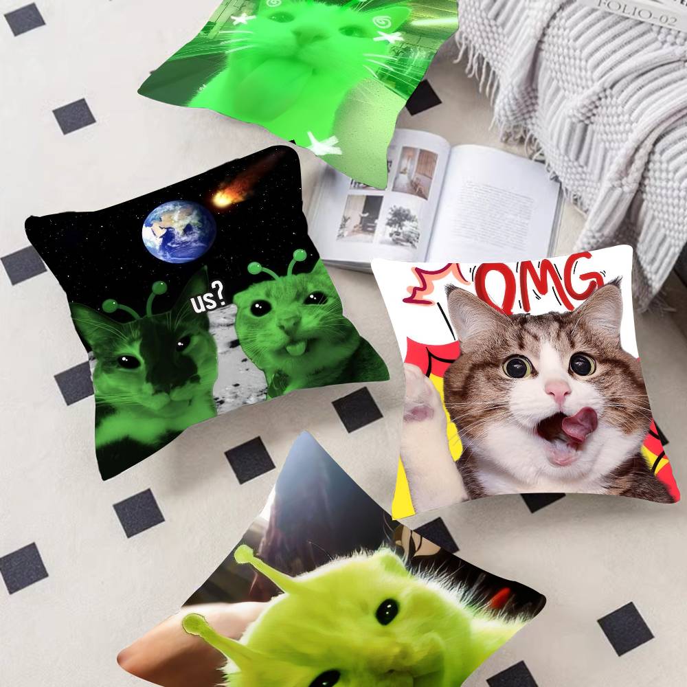 Cat Emoji Fun Art Pillow Covers Cartoon Sofa Decorative Home Double-Sided Printing Short Plush Cute Cushion Cover