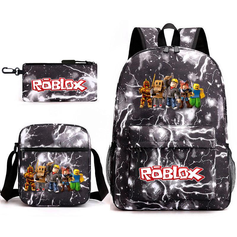 Mochila escolar de grande capacidade com alça de ombro; conjunto de estojo de lápis de três peças para estudante