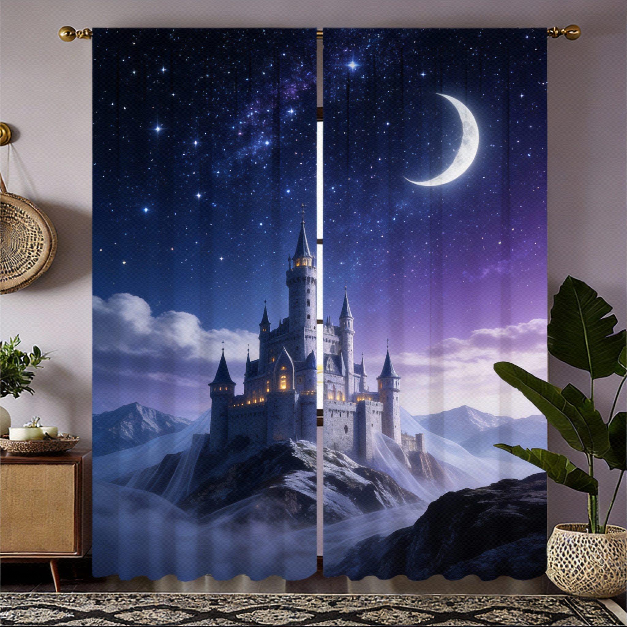 Aurora Borealis Curtains 2pcs Northern Lights Over Snowy Mountains & Forest, Fantasy Landscape Decor for Living Room and Bedroom 60×150