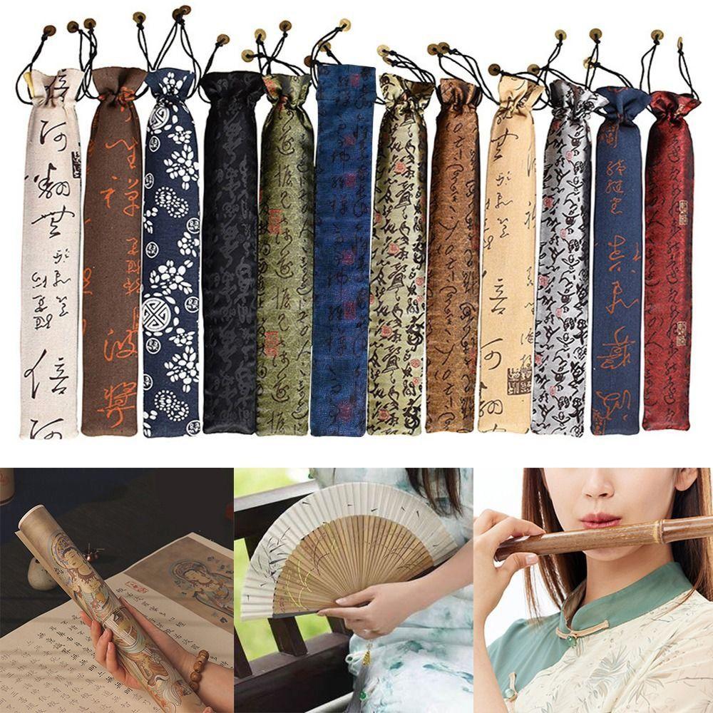 Brocade Folding Hand Fan Bag Gifts Packing Flute Protector Case Cover Picture